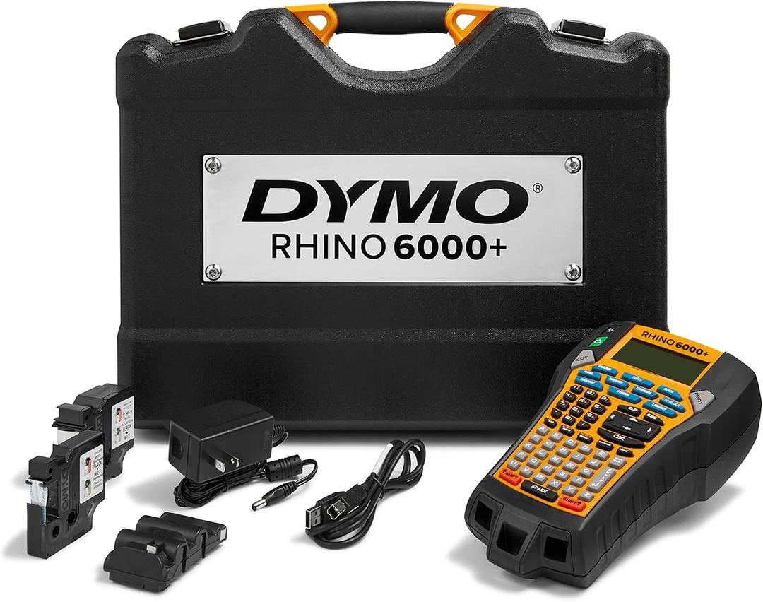 DYMO Rhino 6000 Industrial Label Maker, Computer Connected Label Maker with Hard Carry Case, 1 Vinyl Tape Cassette, 1 Flexible Nylon Tape Cassette and Rechargeable Lithium Ion Battery