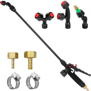 Acid Resistant Sprayer Wand with 4 Types of Nozzles, Pump Replacement Sprayer Wand with 1/4" & 3/8" Brass Barbs and 2 Hose Clamps