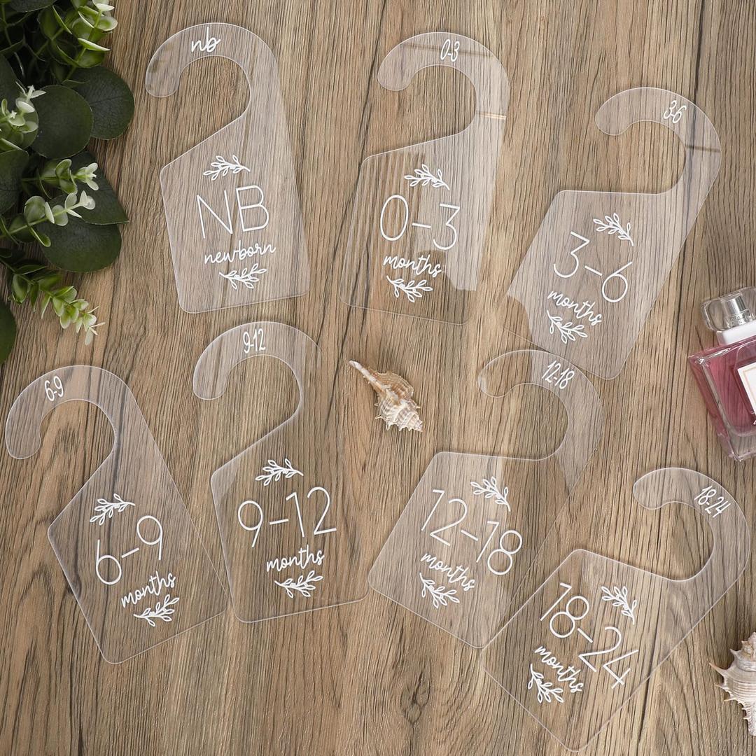 CheeFun Acrylic Baby Closet Size Dividers: 7Pcs Infant Clothes Hanger Separators Newborn to 24 Month Clothes - Wardrobe Hanger Organizers for Home Nursery Baby Clothes