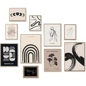 KBKBART Minimalist Boho Wall Art Prints, 8 PCs Abstract Neutral Black Beige Women Body Line Flower Canvas Art, Eclectic Home Decor for Room