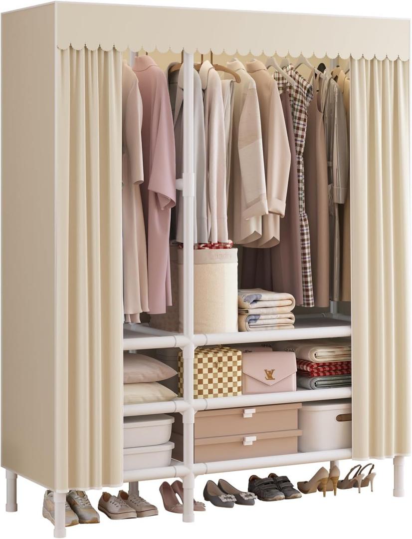 Portable Closet with Cover 43.3"x17.7"x65.7" Wardrobe Closet Pale Yellow