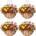 4 Pack 16 Inch Hanging Planters for Outdoor Plants, Metal Hanging Basket with Coco Coir Liner, Black, Modern