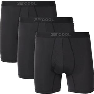 32 Degrees COOL Men's Comfort Mesh Boxer Brief, 3-Pack, Black, XL