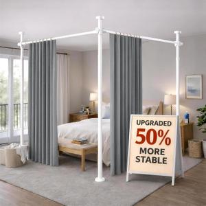 White Room Dividers Tension Curtain Rod, No Drilling Adjustable 72-200" W x 43-120" H Pole,Divider for Room Separation