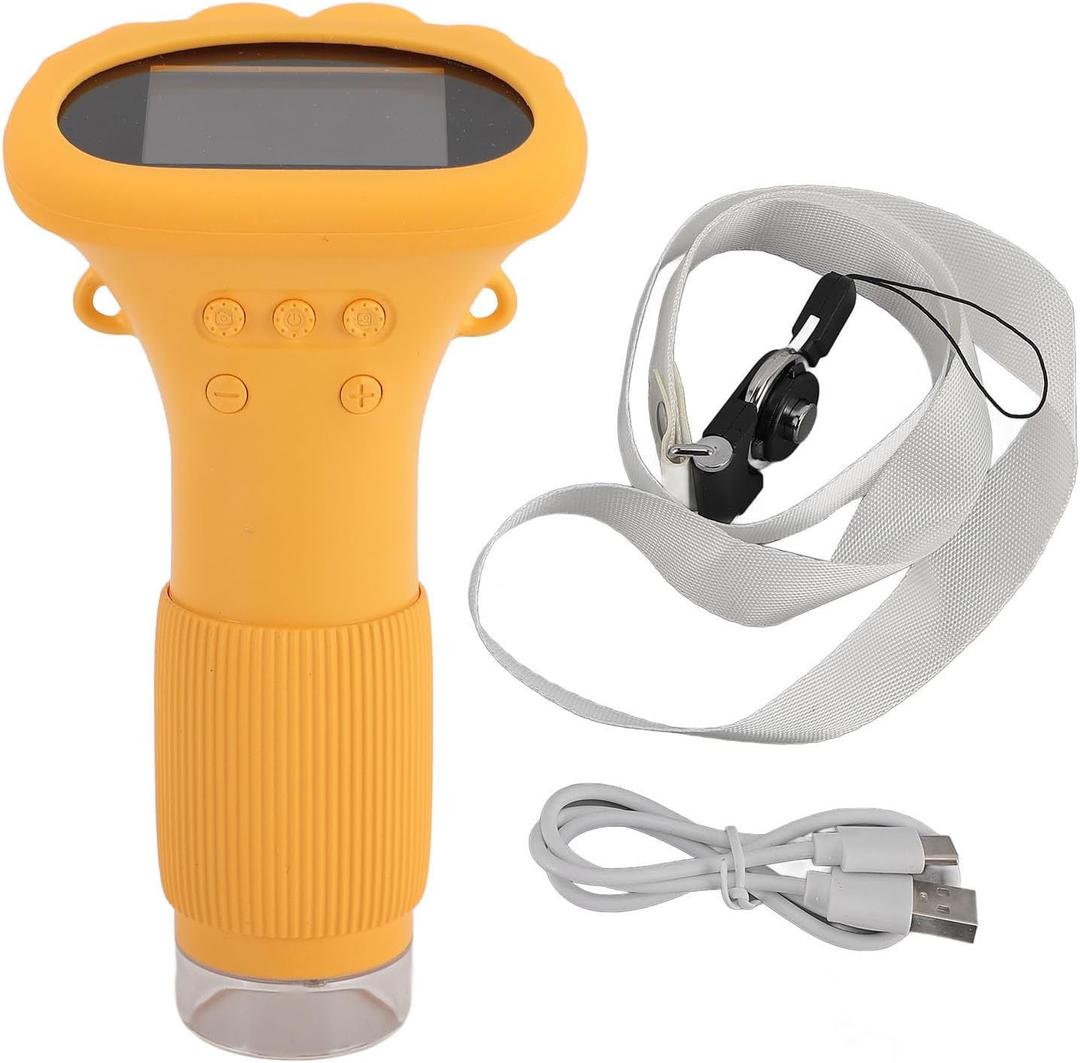Kids Microscope Camera 1000X 2.0 Inch IPS Color Screen with 8 LED Lights Portable Digital Microscope for Kids Adults Pocket Microscope Camera Handheld Digital Microscope (Yellow)