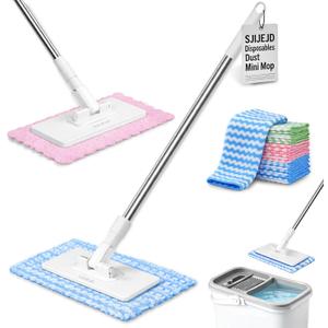 Snap Grip mini mop Lazy Cloth Changing Mini Mop Lazy Automatic Gripping Zero Touch No Wash Small Dust Clip Gripping Adjustable for Wet/Dry Floors, Tile, Hardwood, Corners (5 Cloths)