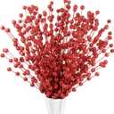 Syhood 200 Pcs Glitter Berry Stems, 13.8 Inches Christmas Berry Picks Holly Branches for Christmas Tree Decorations, Holiday Ornaments Home Decor and DIY Crafts (Red)