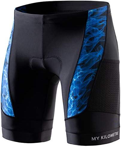MY KILOMETRE Mens Triathlon Shorts with Adjustable Drawstring Easy Reach Leg Pockets Chamois for Long-Distance Tri Race, Small