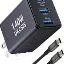 140W USB C Charger Block - UKCSIS 3-Port GaN Fast Chargers, Foldable USB C Wall Charger, Compact 100W Laptop Adapter, for MacBook Pro/Air, iPad Pro, Galaxy, iPhone Series, Black (4FT)
