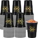 50 Pack 50th Birthday Decorations Birthday Cups 16 oz Disposable Plastic Gold and Black Cheers to 50 Years Cups for Men Women Hot Cold Drinks for Wedding Anniversary Supplies