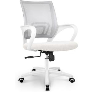 NEO CHAIR Office Desk Computer Chair Ergonomic Mesh Gaming Cushion Seat with Comfy Lumbar Mid Back Support Adjustable Height Swivel Rolling Wheels for Home Task (Ivory)