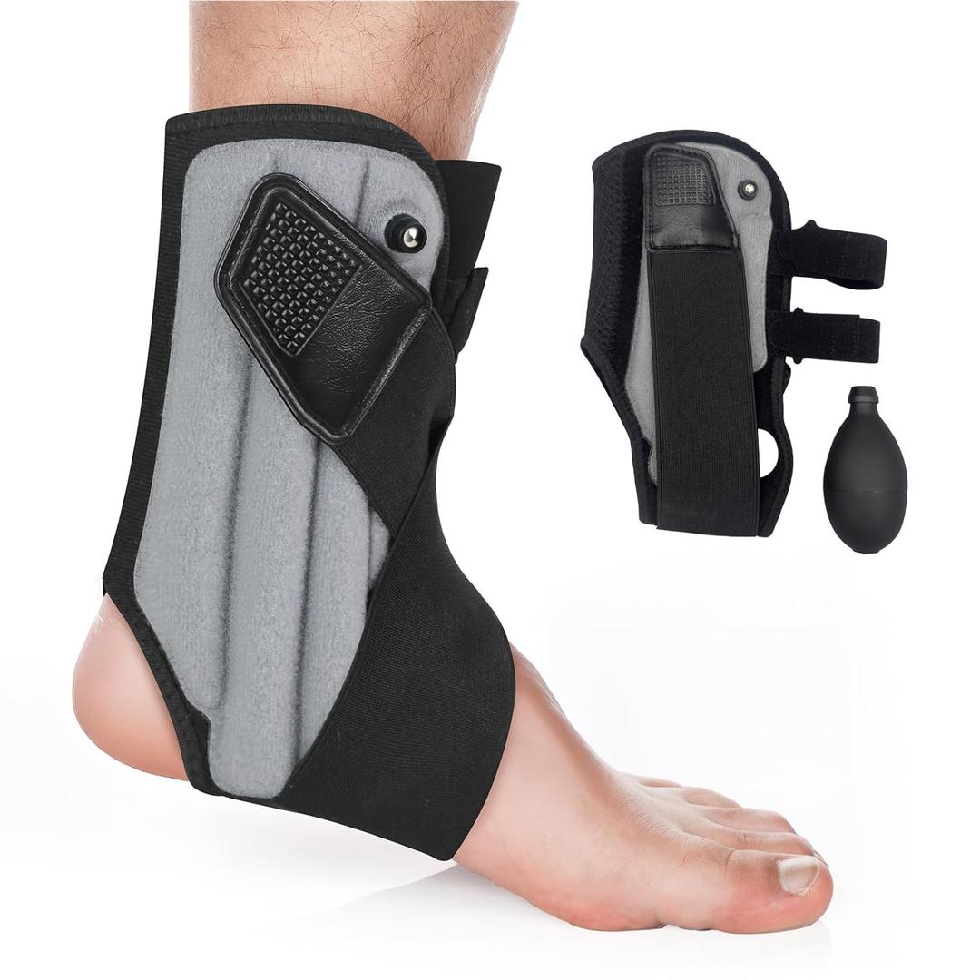 Inflatable Ankle Brace with Dual Airbag Support, Adjustable Compression Elastic Cross Straps for Sprains, Minor Injuries, Lightweight Breathable Design