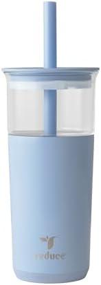 REDUCE Aspen 20 oz Vacuum Insulated Glass Tumbler with Lid & Extra Wide Straw - Keeps Drinks Cold for 12 Hrs - Ideal for Iced Coffee, Smoothies & Boba - Dishwasher Safe, Soft Base - Glacier Missing Straw