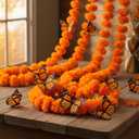 Marigold Garland for Decoration 5-Pack Artificial Orange Marigold Flowers with Monarch Butterfly Indian Dcor for Diwali Rangoli Halloween Home Decor