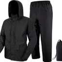 Rain Suit, Rain Gear for Men Waterproof, Camo Rain Jacket, Lightweight Rain Coat (XX-Large, Black)