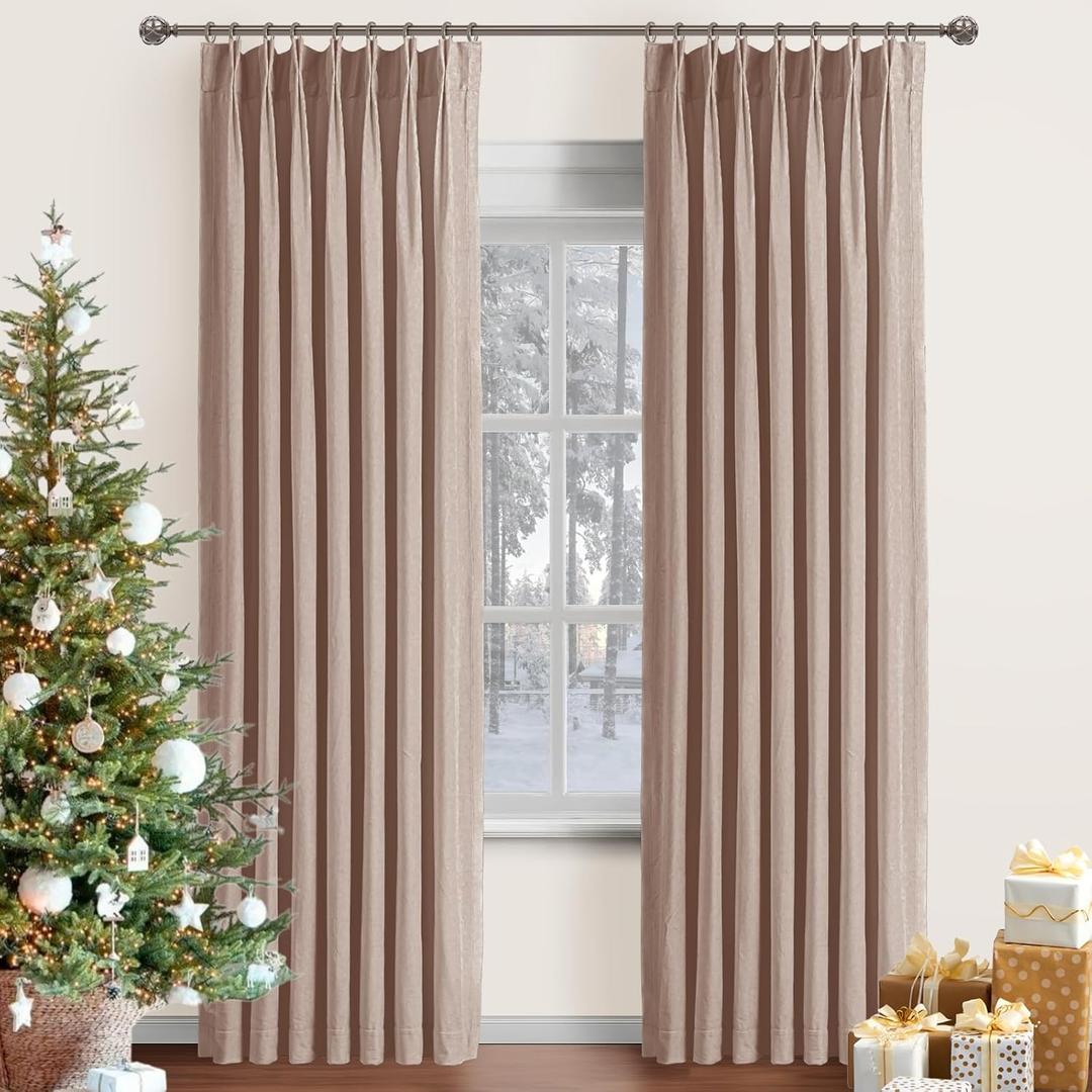Velvet Pinch Pleated Blackout Curtains 84 Inch Length 2 Panels with Hooks, Luxury Curtains for Bedroom Living Room, Back Tab Soft Room Darkening Drapes, W40xL84, Blush Pink