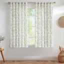 Vangao Linen Floral Curtains for Living Room 63 Inch Length Farmhouse Sage Green Bedroom Back Tab Light Filtering Toile Bird Printed Rod Pocket Window Treatments 2 Panels