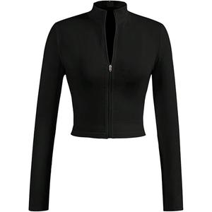 SOLY HUX Women's Full Zip Workout Running Crop Tops Athletic Jacket Long Sleeve Yoga Cropped Tee Shirts Dark Blue Large