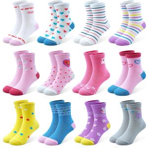 12 Pairs Boys Socks for Kids Crew Socks Cotton Cartoon Novelty Crazy for Toddler 1-7 Years Old (3-5T)