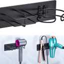 Hair Dryer and Straightener Holder Wall Mounted, Self Adhesive Blow Dryer and Flat Iron Storage Hair Tool Organizer for Bathroom Vanity (Black)