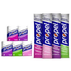 Propel Electrolyte Enhanced Water Drink Mix Powder Packets, 4 Flavor Variety Pack, Zero Calorie & Zero Sugar Hydration with Electrolytes and Vitamins C & E (50 Packets) (EXP 08/29/26)