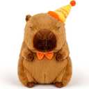 Capybara Plush with Happy Birthday Hat Bow Soft Capibara Stuffed Animal Plushies Toys Gifts for Valentines Birthday Party Decoration for Kids Brown 9 inch