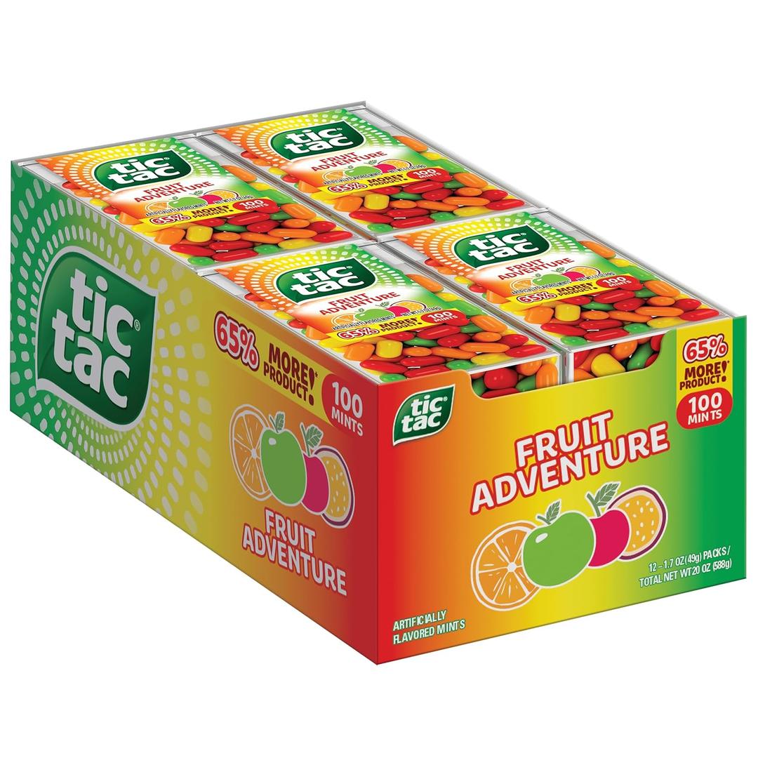 Tic Tac Fruit Adventure, On-the-Go Pocket-Sized Mints, 100 pieces, Bulk 12 Pack, 1.7 oz Each