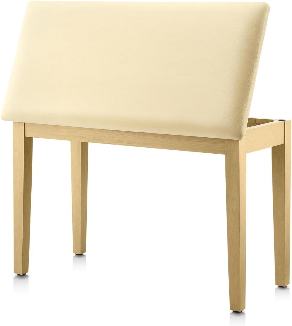 Donner Duet Piano Bench with Storage, Solid Wooden Keyboard Bench Piano Bookcase Stool Chair Seat with High-Density Sponges Padded Cushion, Beige