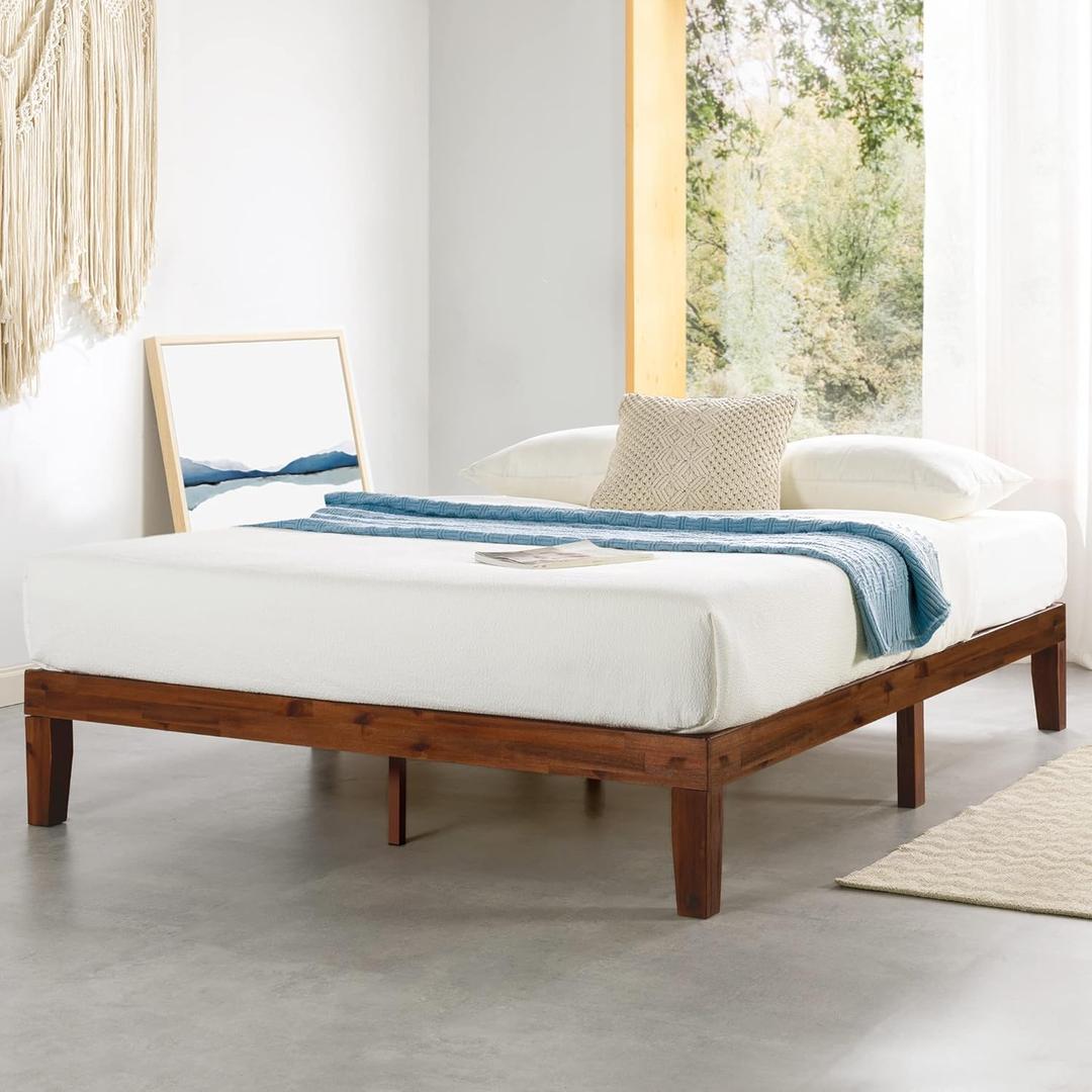 Mellow Naturalista Classic 12 Inch Solid Wood Platform Bed with Wooden Slats, Cal King, Espresso