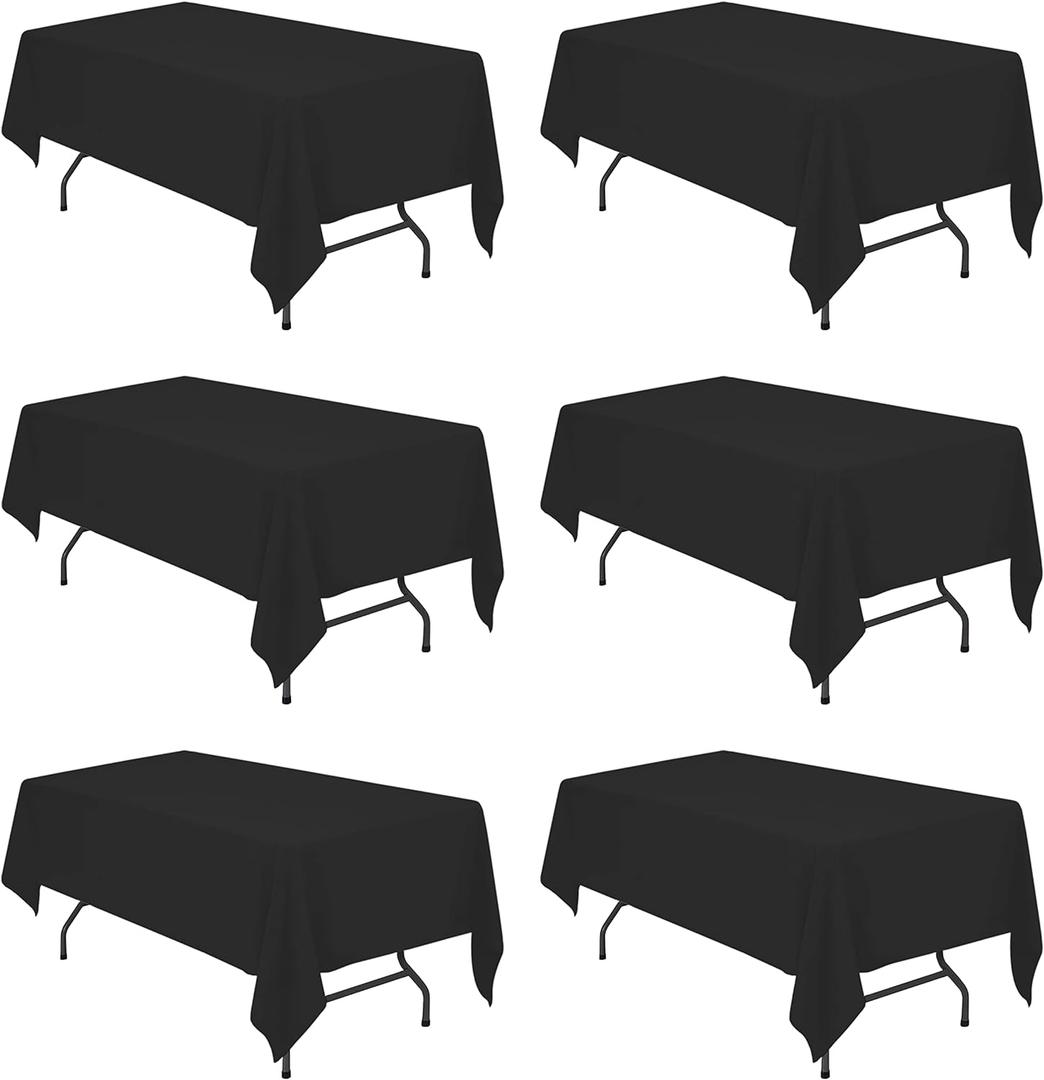 BRILLMAX 6 Pack Black Tablecloths 60 x 102 Inch for 6ft Rectangle Tables - 150 GSM Polyester Fabric, 15" Standard Drop, Water, Stain & Wrinkle Resistant Cloth Cover for Wedding Banquet Dining Buffet