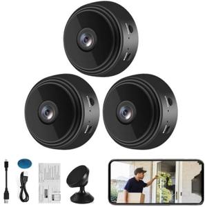 Mini Wireless Cameras, 1080P HD WiFi Small Video Cam with Motion Detection, Night Vision & App Control, Portable Indoor Camera for Home, Office, Baby and Pet Use 3 Pack