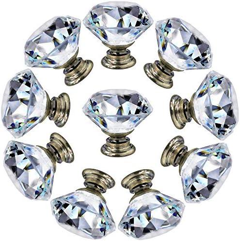 NORTHERN BROTHERS Dresser Drawer Cabinet Knobs 30mm Diamond Shaped Crystal Glass Knobs Pulls for Kitchen Wardrobe Cupboard (10 Pack, Bronze)