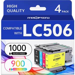 MEGAIN LC506 Ink Cartridges 4 Pack Replacement for Brother LC506 LC506XL LC506XXL LC 506 Ink Cartridges with Brother INKvestment 4355, 4555, 4557 Printers (Black, Cyan, Magenta, Yellow)