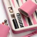 Backgammon Sets for Adults and Kids, Classic Backgammon Board with Unique Checkers Dice, Folding Faux Leather Backgammon Case, Portable Travel Backgammon Game Set (Pink)