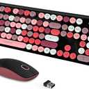 FOPETT 2.4GHz Wireless Keyboard and Mouse Set with Switch Button - Full-Size Keyboard - Compatible for Windows/Laptop/PC/Notebook/Smart TV and More - Black Colorful