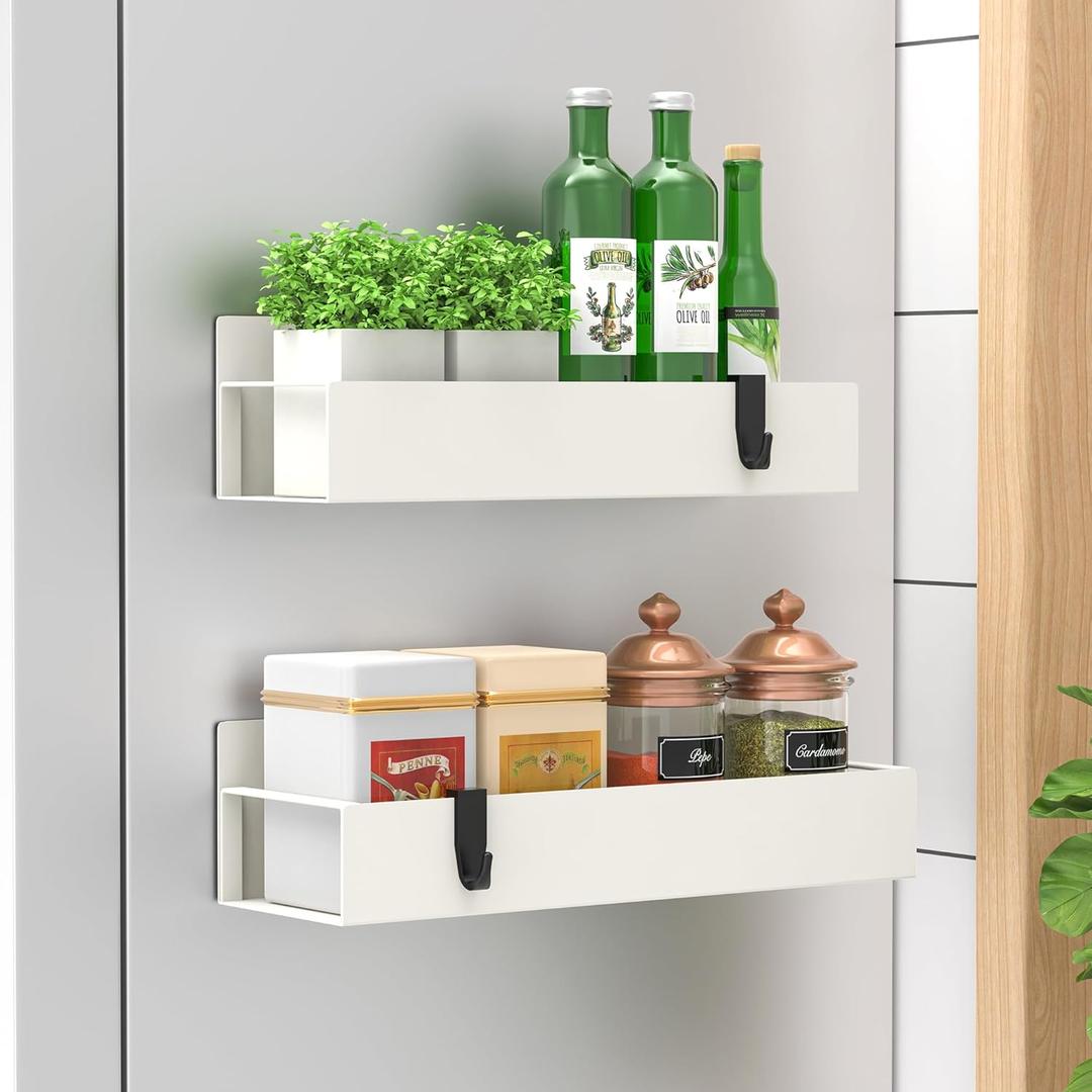 HuggieGems 2 Pack Magnetic Spice Storage Rack Organizer for Refrigerator and Oven, Cream White Fridge Organizers and Storage