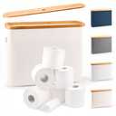 LONBET Toilet Paper Storage for 12 Rolls, Stackable & Foldable - The Ultimate Bathroom Organizer - Waterproof Basket with Bamboo Lid - Elegant Toilet Paper Storage Holder, Beige