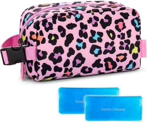 Choco Mocha Small insulated Snack Bag Kids Freezer Snack Bags Small Cooler Bag for Kids, School Insulated Lunch Bags, Cheetah Pink
