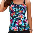 Yonique Two Piece Tankini Swimsuits for Women with Shorts Tummy Control Bathing Suits Athletic Swimwear, XL