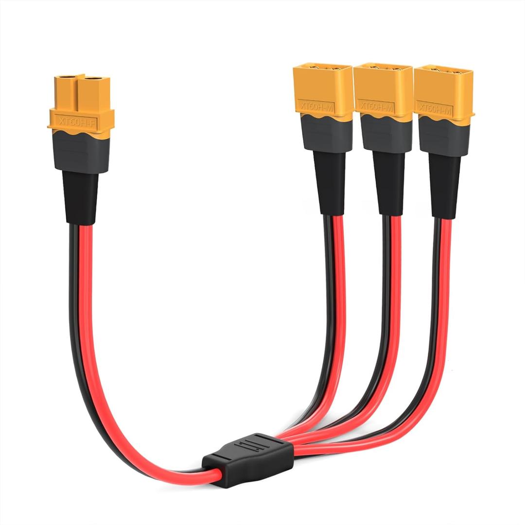 ELFCULB XT60 Splitter Cable,12AWG XT60 1 Female to 3 Male Connector Cable for UAV Phantom Quadcopter RC Car(1FT)