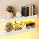 BAMEOS Floating Shelves with LED for Wall Decor, Sturdy Shelves with Warm Light, Wall Mounted Display Shelves, Set of 2, Hanging Shelf for Bathroom, Bedroom, Kitchen, Living Room Storage, White, 24 x 6