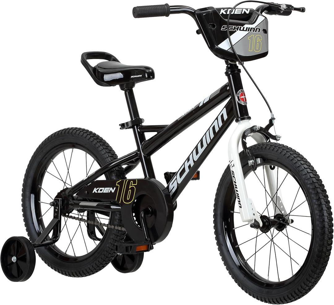 Schwinn Elm and Koen Bike or Balance Bike, 16 Inch Bike for Kids Ages 2-13, Black, SmartStart Ergonomic Design, Adjustable Seat Grows with Child, Training Bicycle (Number Plate/18-Inch Wheels)