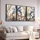 Large Framed Botanical Wall Art - Minimalist Tropical Leaf Painting Prints Set of 3, Rustic Boho Plant Artwork Beige Palm Canvas Pictures for Living Room Bedroom Office Wall Decor 16"x24" Each, Beige
