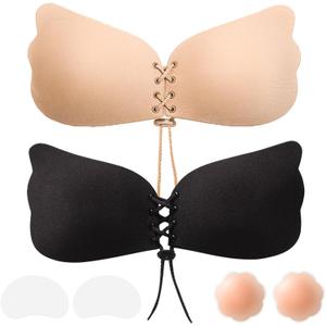 Sticky Bra Push UpAdhesive,Invisible,Sticky on Silicone,Strapless Backless Bra,Reusable Bras for Large Breasts Women (Black)