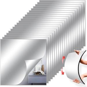 8" x 6" Acrylic Flexible Mirror Sheets, 10 Pack Self Adhesive Mirror Tiles Square Cuttable Mirror Wall Stickers, Non-Glass Mirror Stickers Safety Reflective Mirror for DIY Craft Home Wall Decor