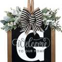 Last Name All Year Round Front Door Wreath with 26 Initial Letter Welcome Sign All Seasons Eucalyptus Garland and Bow Farmhouse, Porch, for Spring Summer Fall All Seasons Holiday Halloween Christmas.G