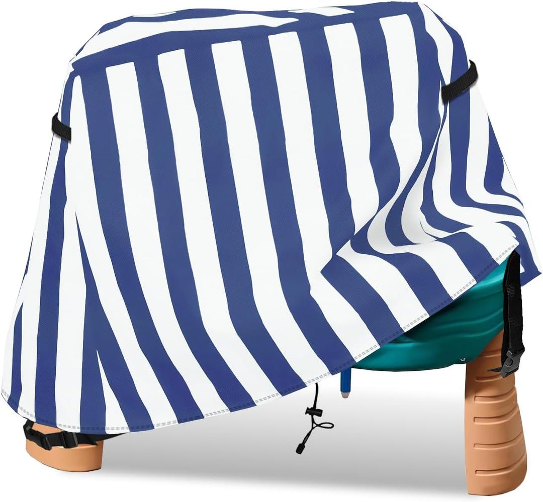 Kids Water Table Cover, Outdoor Heavy 600D Waterproof Anti-UV Dustproof Kids Water Play Table Cover, Compatible with Step2 Rain Showers Splash Pond Toddler Water Table, Blue Striped, Cover Only