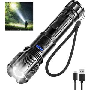 Rechargeable Tactical Flashlight: Ultra Bright High-Lumen LED Beam with USB-C Charging, Heavy Duty Mid-Size Torch for Home Power Outage, Car Emergency & Outdoor Adventure
