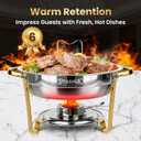 Chafing Dishes for Buffet 4 Pack 5QT Gold SS Round Warmer | Food Warmer with Stainless Steel Lid, Lid Holder & Stackable Design, Design for Home Parties & Small Catering Events
