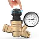 RVGUARD RV Water Pressure Regulator Valve With An Adjustable Knob, Tool-Free, Lead-Free Brass Water Pressure Reducer with Gauge and Inlet Screen Filter for RV Camper Travel Trailer